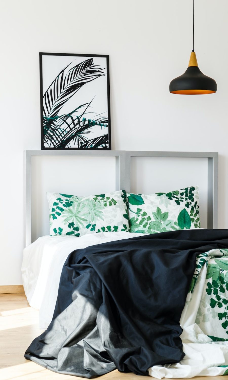 Bed with floral bedding